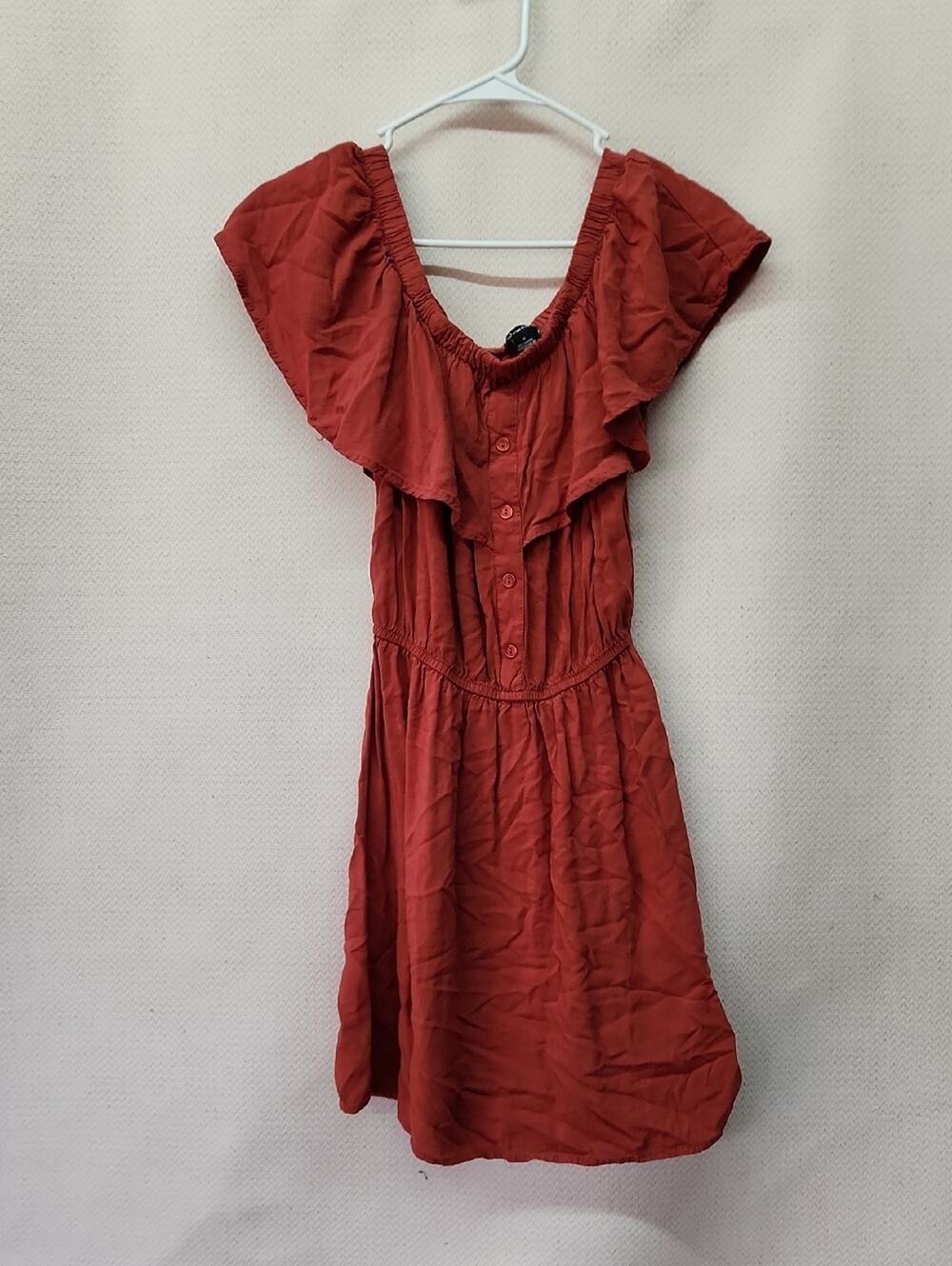 Justify Rust Red One-Shoulder Ruffle Button Dress